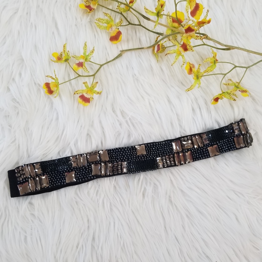 LOFT,  Live Love Loft Black Elastic Belt with Rhinestones.!!